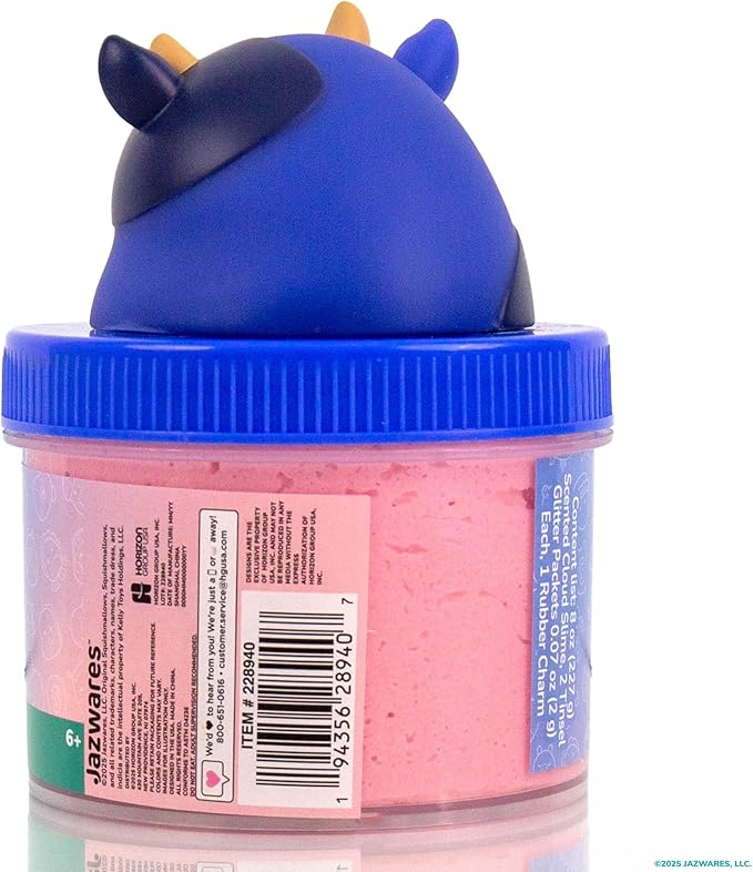Original Squishmallows Ingrid The Cow Premium Cloud Slime, Blueberry-Scented, 8 oz., Storage Container with Figurine Topper, Rubber Charm, Goodie Bags Stuffers, Kids Party Favors, Sensory Toys