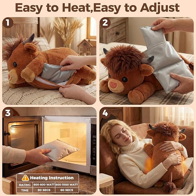 Mewaii Weighted Stuffed Animals with Microwavable Heating Pad - 5 lbs Adjustable, Heatable & Coolable Stuffed Animal for Realistic Hug, Removable Inner Pad, Plush Gifts for Kids (Amber Brown, 23 Inch)