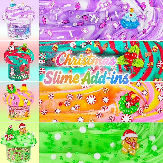 LAWOHO Christmas Stocking Stuffers for Kids, 4 Pack Christmas Slime Balls with Butter Slime & Xmas Add-ins, Slime kit for Girls & Boys Kids Stocking Stuffers, Xmas Gifts for 4 5 6 7 8 9 10+ Year Old