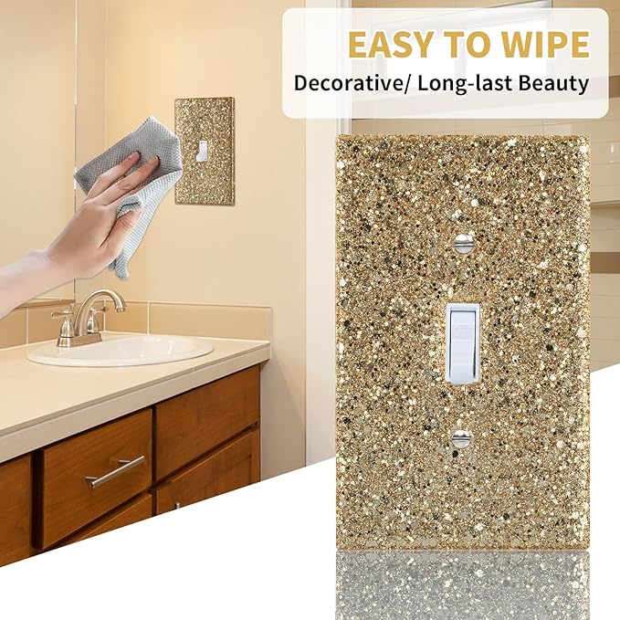 Gold Glitter Light Switch Cover - Sparkling Wall Plate 5.1"x3.15", Gift for Home Decor,Single Toggle