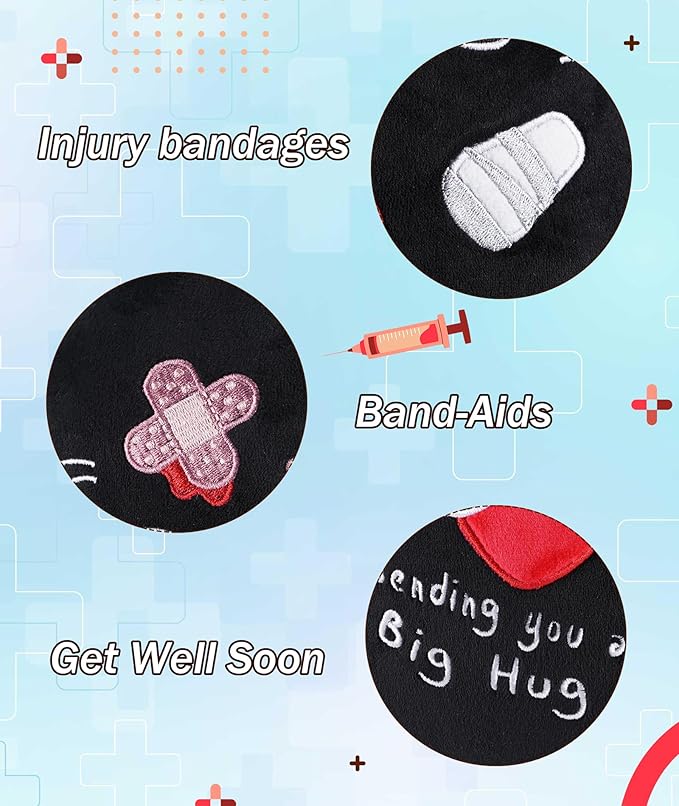 Get Well Soon Cat Plush - Black Cat Stuffed Animals Plushies Toys with Band-Aid Kids' Pillow Cushion Gifts for Patient Girls Boys Valentine's Day Gifts 9 Inch
