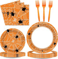 100 Pcs Spiderweb Party Plates and Napkins - Black and White Halloween Tableware Set for 25 Guests