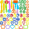 iShyan Dough Tools 55 PCS Dough Play Tools Set for Kids, Plastic Alphabet Numbers Shapes Cutters, Rollers, Scissors