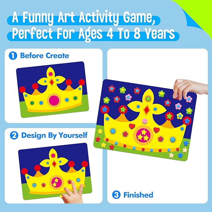 SpriteGru Foam Sticker Art Activity, 10 Princess & Castle Art Board with 1660 Foam Stickers in 10 Colors, Funny DIY Activity Creative Craft Kits Travel Game for Kids, Boys & Girls