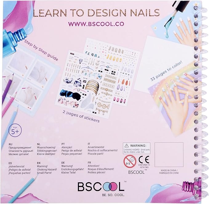 BSCOOL - Drawing, Coloring & Activity Book. Nail Design Book with Stickers and Guides. Fashion Design Sketchbook for Kids 5 and up. Little Designer Book - Nail Sticker Book. Easter Gift for Girls