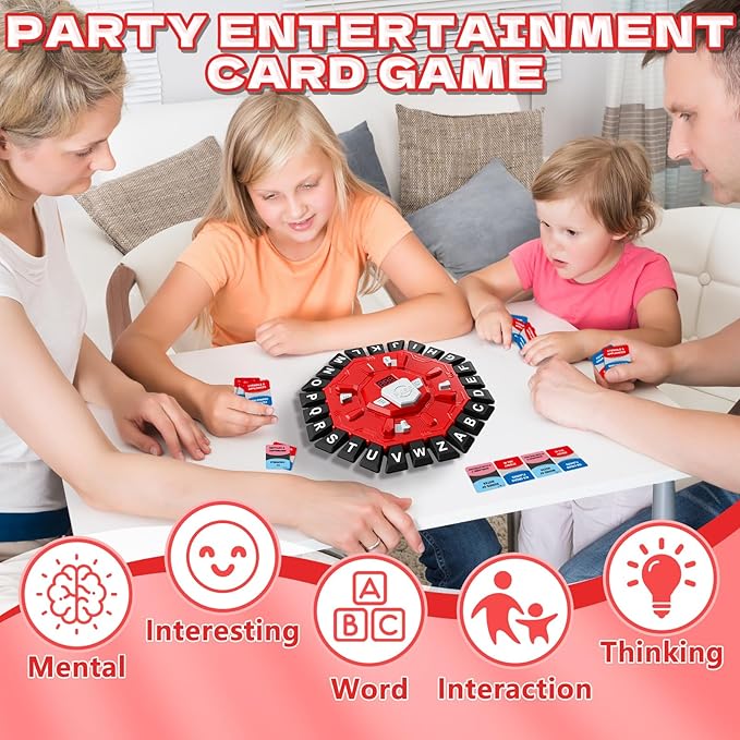 Resflycheng Word Game Family Board Game with Digital Display Timer and 2 Categories Modes Fun Fast-Paced 24-Letter Game for Learning Party Interactive (Red)