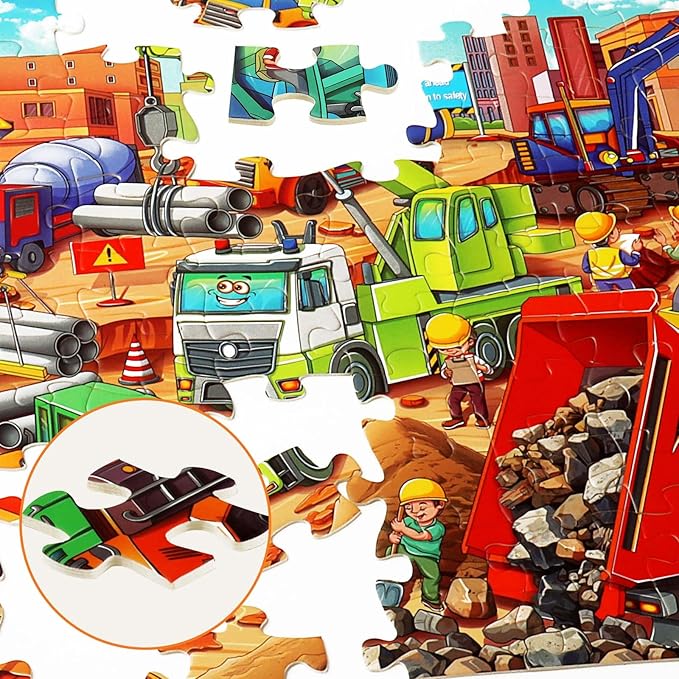 100 Pieces Puzzles for Kids Ages 6-8 8-10 Year Old Toddler Jigsaw Puzzle for Ages 4-6 Construction Engineering Vehicle Puzzles Educational Toys Gift for Children Boys Girls Ages 4-10