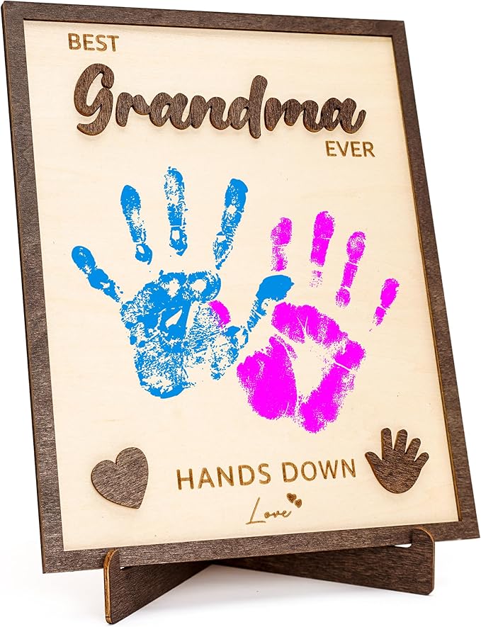 Best Grandma Ever Gifts - Personalized Wooden Handprint Plaque, DIY Keepsake Craft Kit from Grandkids, Meaningful Family Decor to Capture Precious Memories, Unique Birthday Christmas Gift for Grandma