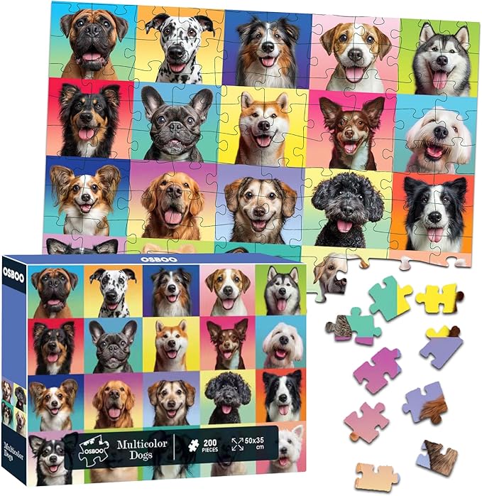 Dog Puzzles for Kids Ages 6-8 8-10, 200 Pieces Jigsaw Puzzle for Kids and Adults, Multicolor Puppy Theme Puzzles for Children, Christmas Collection Gift