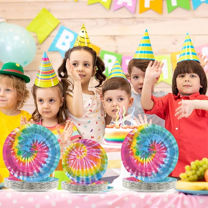 Qyeahkj 25 Guests Tie-Dye Party Supplies, Tie-Dye Party Plates Napkins Forks Set for Tie-Dye Birthday Party Decorations Boys Tie-Dye Birthday Party Supplies Favors (QY0103)