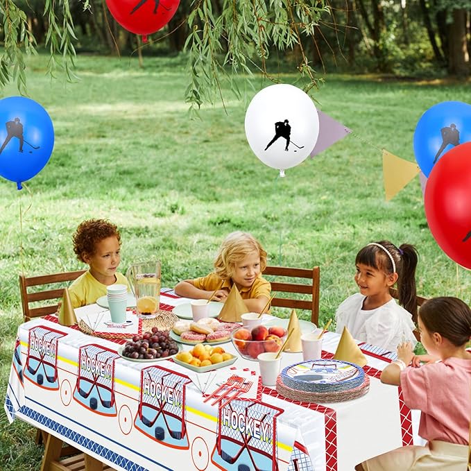 Hockey Party Supplies - Serve 20-81Pcs Plates, Napkins, Tablecloth, Forks Set for Kid's Hockey Fans Birthday Gameday Theme Party Decorations
