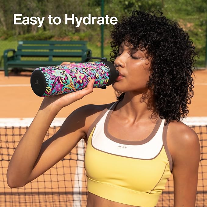 ENCOOL Insulated Water Bottle with Straw Stainless Steel Water Bottle, Leak-Proof, BPA-Free, Double Wall Vacuum Keeps Cold for 24 Hours for Sports, Travel, School (26 oz, Graffiti Crown)