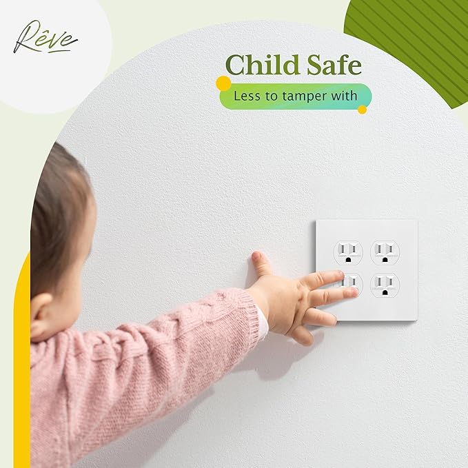 TG Screwless Duplex Wall Plate, Child Safe Double Receptacle Outlet Cover, Standard Size, 2-Gang 4.68" x 4.73", Unbreakable Polycarbonate Thermoplastic, UL Listed, SP-S2-W, Glossy, White