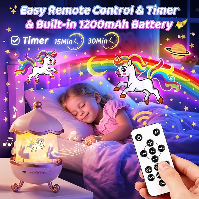 Night Light for Kids, 315 Light Modes+15 Films Unicorn Toys,15 Sound Machine Baby,Unicorn Toys for Girls Age 4-6,360°Rotate+Remote Star Light Projector for Kids Room Decor,Birthday Gift for Girl 5 7 8