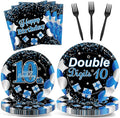 Qyeahkj 100 Pcs 10th Birthday Decorations for Boys Official Teen 10th Supplies Plate Napkin Forks Set Disposable Blue 10th Birthday Tableware Paper Plates Dinnerware for Kids Teenager Favors Serve 25