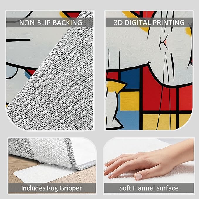 Geometric Color Block Cat Rug 5×6.6ft Abstract Art Non Slip Washable Patchwork Rugs for Living Room Bedroom, Ultra-Thin Low-Pile Carpets for Kitchen Dining Room Home Office Decor