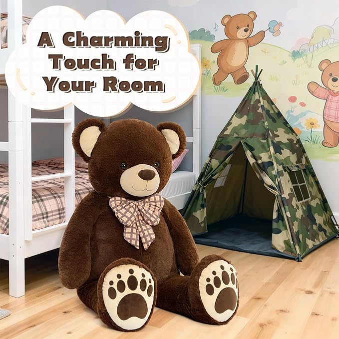 MorisMos 5 FT Big Teddy Bear, 5 Feet Huge Teddy Bears Stuffed Animals for Boyfriend Girlfriend Wife, Cuddly Gift Life Size Bear on Valentines Birthday, 59 Inch, Dark Brown