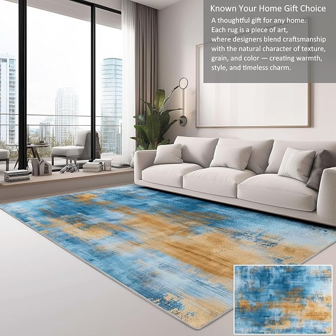 Modern Abstract Runner Rug for Hallway 3×4ft Washable Area Rugs for Bedroom, Ultra-Thin Non Slip Stain Resistant Soft Carpet for Kitchen Dining Room College DormHome Office Decor