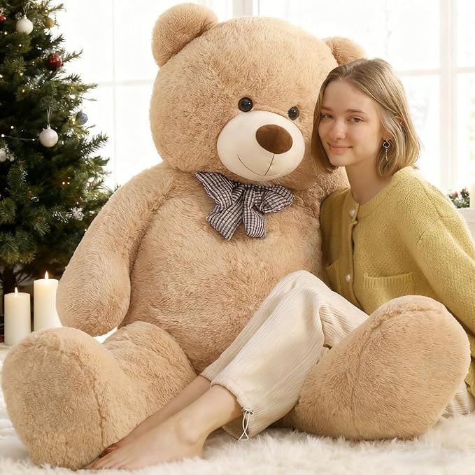 Toys Studio 47 Inch Big Teddy Bear Giant Teddy Bear Stuffed Animal 4ft Light Brown Plush Toy for Baby Shower Party Decorations Kids Christmas Mother's Day Valentines Gifts