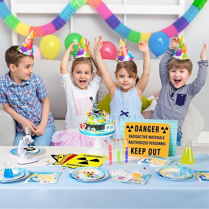 WERNNSAI Science Party Decorations - 48 Pcs Science Plates and Napkins Mad Scientist Birthday Decoration Chemistry Party Plates Set Little Scientist Labratory Favors Serves 16 Guests