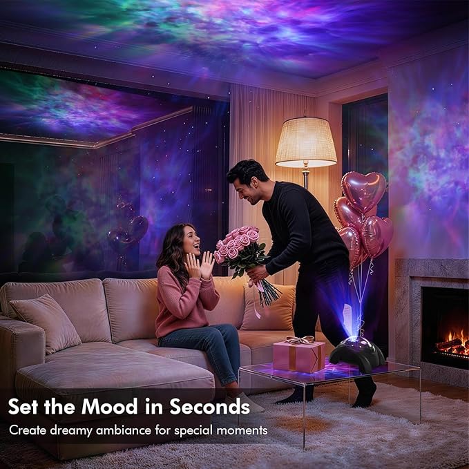 Rossetta Dual Lens Galaxy Projector, Star Projector for Bedroom with 58 Light Effects, Night Light Projector with White Noise & Bluetooth Speaker, Remote Timer, Room Decor Gift for Kids Adults Teens
