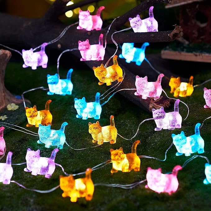 JASHIKA Cat String Lights Kawaii Deco Kitty Fairy Decorative Lights 10ft 30LED Battery Operated Novelty Lighting for Outdoor Wedding Camping Tent Baby Shower Bedroom Birthday Party