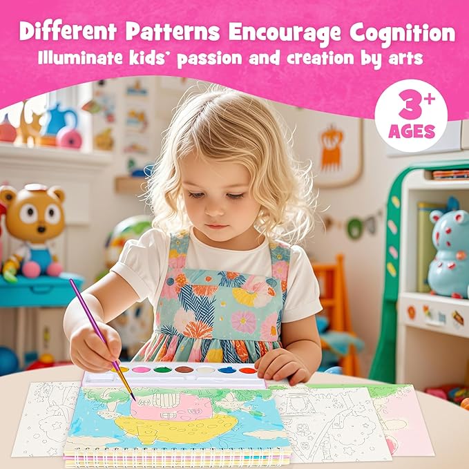 JCREN Paint with Water Books for Kids, Watercolor Coloring Book Mess Free Watercolor Painting Set, Arts and Crafts Water Color Paint Kit Birthday Gifts for Kids Toddlers 3-5 Boys Girls(House)