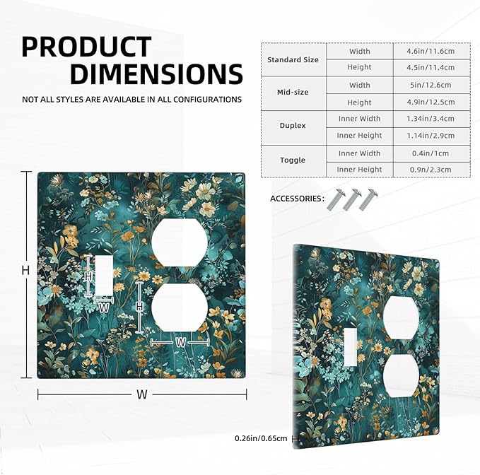 Wallplates Green Leaf Floral Boho Golden Flower Plant 1 Toggle 1 Duplex Switch Plate Electrical Gfci Faceplate Decorative Light Switch Covers For Bed Room Cabin Decor