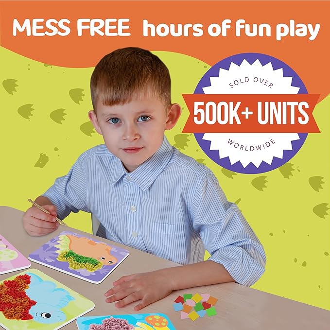 jackinthebox Poke Poke Art – Dinosaurs Theme, Mess-Free Fabric Art and Craft, Flower Pressing Kits, Gift for Girls and Boys Ages 4 5 6 7 8