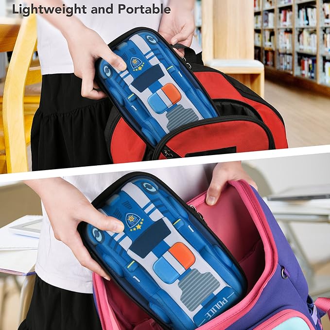 rockpapa Large-Capacity Police Car Pencil Case, Pencil Box, Storage Box for School Students Boys Teens Kids Toddlers Blue