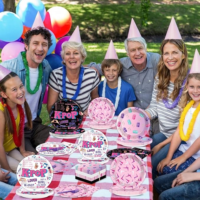 96pcs Kpop Party Paper Plates and Napkins Kpop Girl Party Decorations Music Star Disposable Dessert Plates Music Singer Demon Tableware Set Serves 24 Guests Boys Girls Kids Teenagers Birthday Supplies