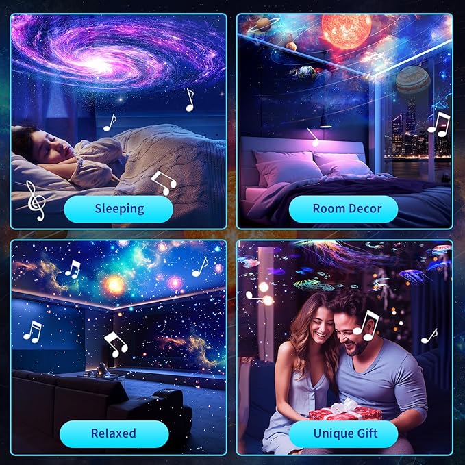[White Noise] Galaxy Projector with Sound Machine 28 Soothing Sounds Memory Function Sleeping Timer Star Light Planetarium Projector with Starry Sky Space Solar System Moon Nebula for Adults Baby Kids