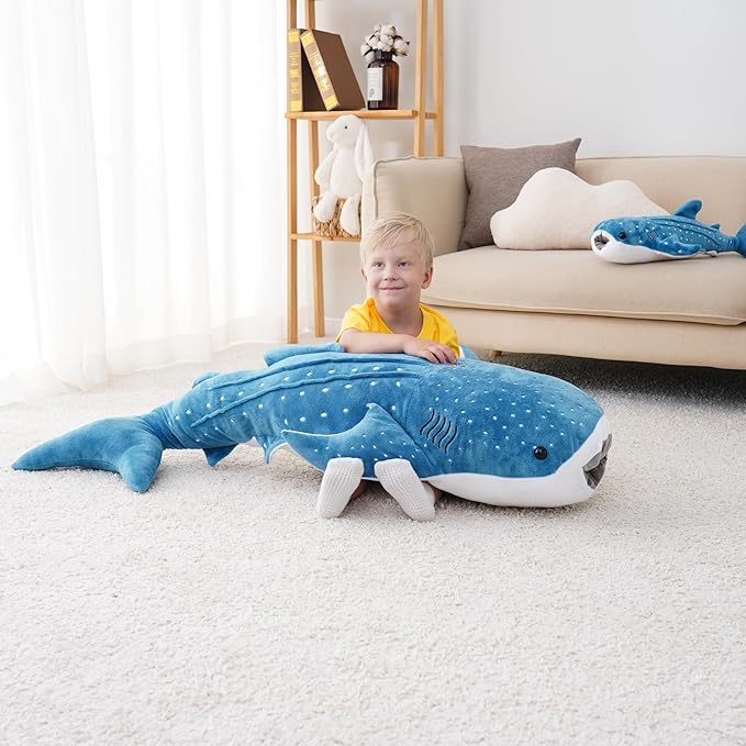 Mukouxun 39 Inch Whale Shark Stuffed Animal – Giant Plush Shark Pillow Toy, Realistic Big Whale Shark Plushie for Kids and Ocean Lovers, Large Cuddly Gift