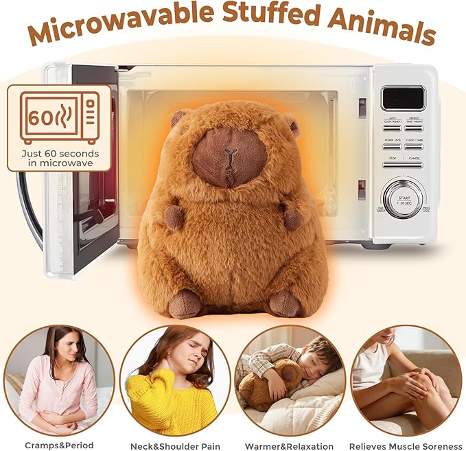Capybara Microwavable Weighted Stuffed Animals Plushies, Heating Pad Animal for Stress Period Cramps, Lavender Scented Heat&Cold Compress Capybara Plush Toys Gifts for Girls Boys Adults