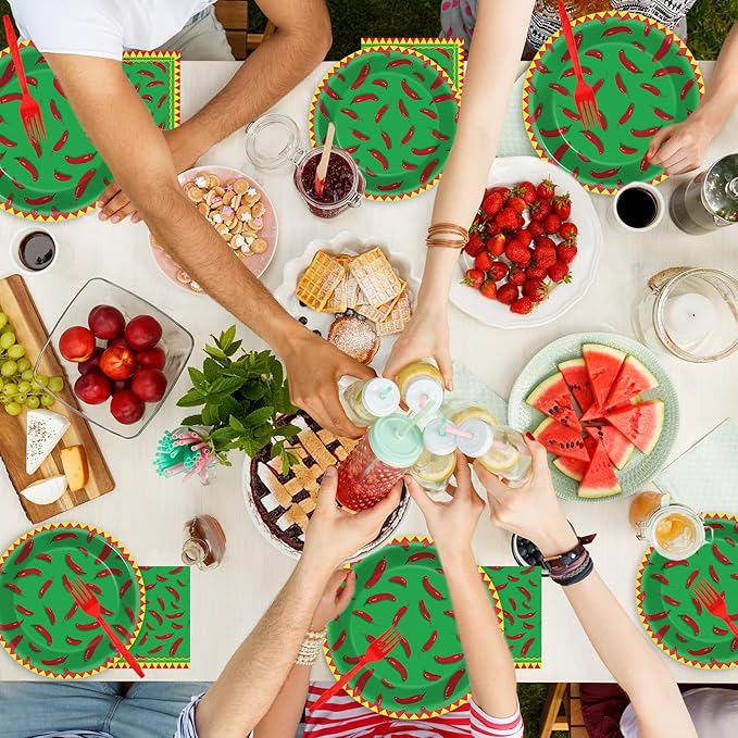 100 Pcs Chili Cook Off Party Plates and Napkins Set Pepper Birthday Decorations Mexican Party Supplies Mayo Tableware Fiesta Themed Party Favors for Red Chili Party Decorations Serves 25