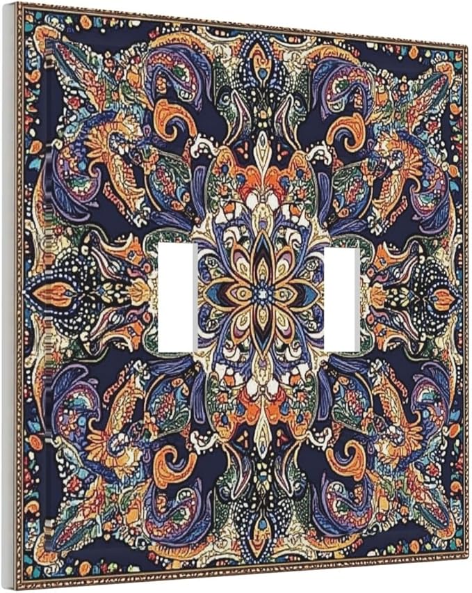 Decorative Switch Plates Mandala Petals Retro Flowers 2 Gang Double Toggle Outlet Light Switch Cover Wall Plate Electrical Faceplate For Bed Room Home Decor