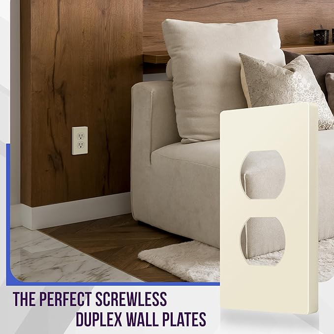 ENERLITES Duplex Outlet Receptacle Cover, Screwless Wall Plate, Standard Size, 1-Gang 4.68" x 2.93", Unbreakable Polycarbonate Thermoplastic, UL Listed, SI8821-LA-10PCS, Light Almond, 10 pack