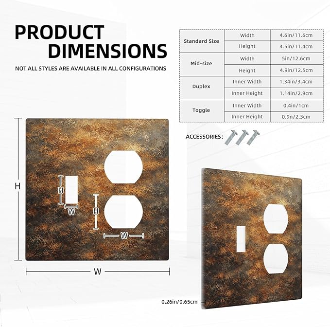 Decorative Outlet Covers Vintage Rust Pattern in Brown gold 2 Gang Light Switch Cover Plate Single Toggle Duplex Wall Plates for Electrical Outlets Switch Plate Covers for Home Decor