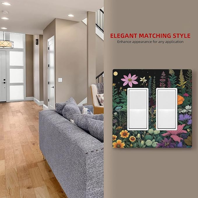 Decorative Outlet Covers Brainstorming Sketches of Weeds Wildflowers Plants 2 Gang Wall Plate Double Rocker Two Switch Wall Cover Plate Jumbo Dual Electrical GFCI Face Plate