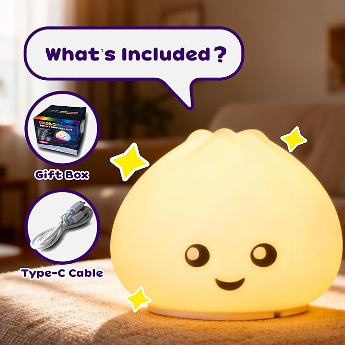 Dumpling Squishy Night Light, Rechargeable 16 Color Changing LED Night Light, Portable Soft Silicone Touch Lamp for Nursery, Kids Room, Ideal Gifts for Girls Boys