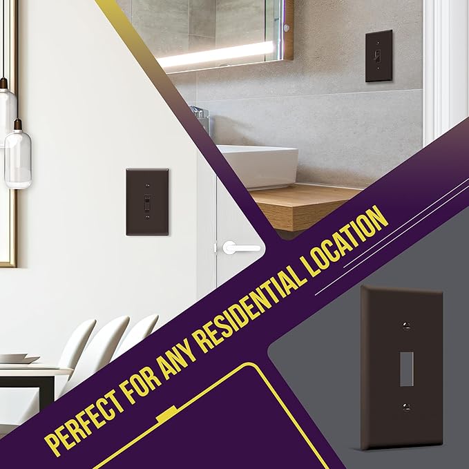 ENERLITES Toggle Light Switch Wall Plate, Gloss Finish, Midway Size 1-Gang 4.88" x 3.11", Unbreakable Polycarbonate Thermoplastic, UL Listed, 8811M-BR-10PCS, Brown (10 Pack)