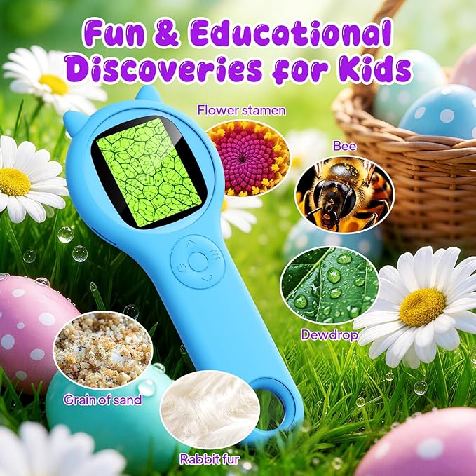 Kids Magnifying Glass Educational Science Kit - Mini LED Pocket Microscope for Kids(3-10 Years) - Durable Design - Ideal Gift for Girls (Blue)