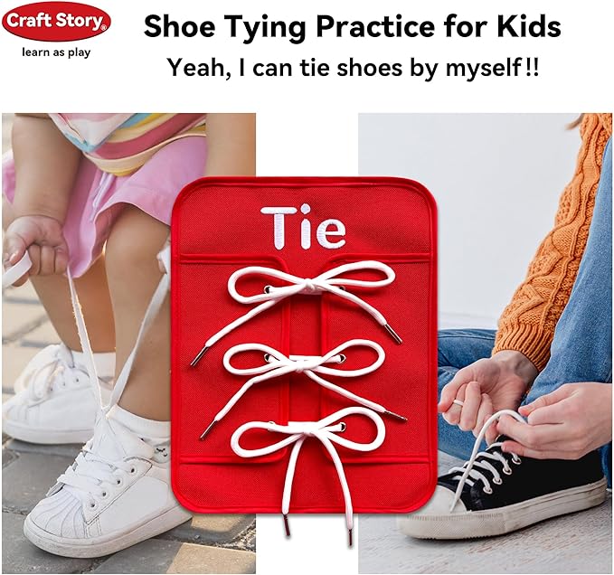 Craftstory Toddlers Montessori Toys Busy-Board for 3 4 5 Year Girls Boys Gifts, Sensory Basic-Life-Kills Shoe-Tying Practice for Kids Fine-Motor Skill Toys Teacher Resoures Preschool Classroom