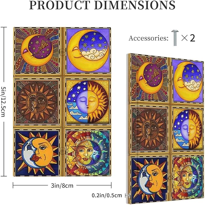 Mexican Talavera Tiles Star Pattern Celestials Theme Print Light Switch Cover Plate 1 Gang No Device Blank Electrical Wall Plates Faceplate Decorative Switch Plate for Kitchen Home Decor