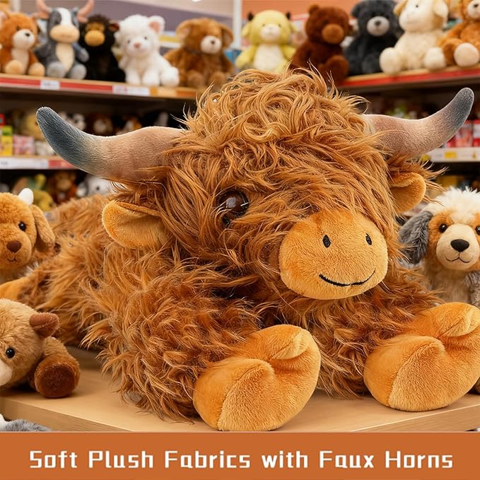 JOD® 4lbs Highland Cow Weighted Stuffed Animals, 22inch Giant Highland Cow Gift Plushie Toy, Cute Stuffed Animal Highland Cattle Plush Pillow Women Adults Kid Bedtime Highland Cattle