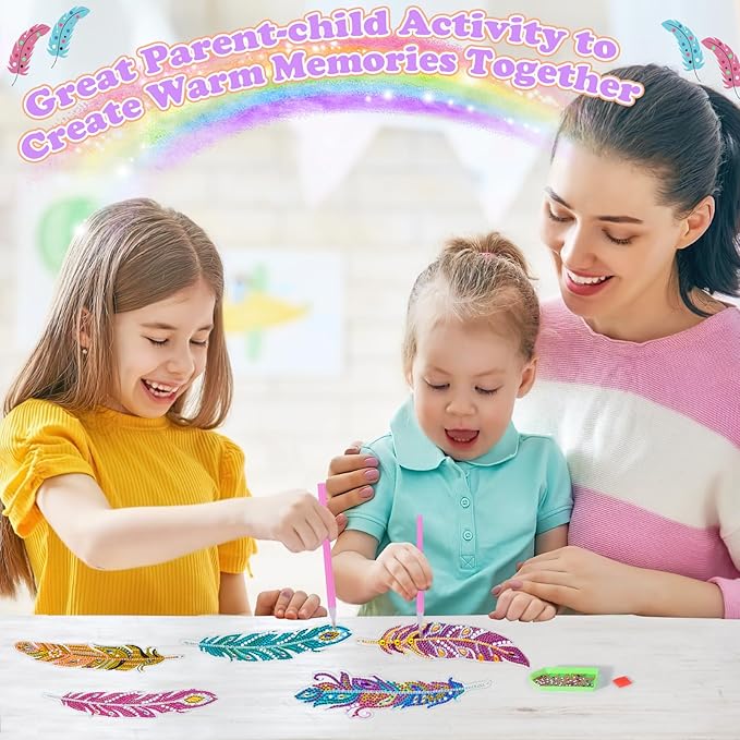 YiConfety Diamond Painting Kits, Kids Diamond Art Gift, Gem Art Kits for Girls Birthday, Arts and Crafts for Kids Ages 6 8 10 (Feather)