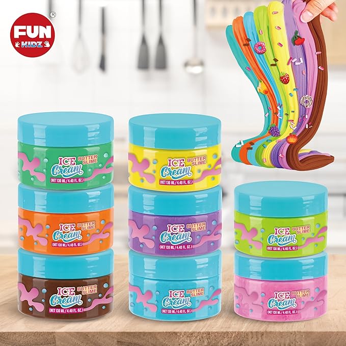 35.16 FL OZ Butter Slime 8 Packs, FunKidz Soft Ice Cream Slime for Girls 6-8 Premade 1040 ML Slime Toys Birthday Gift Party Favors for Kids Age 6-12