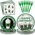 Grencian Green Coffee Birthday Party Decorations - 96Pcs Green Iced Coffee Theme Supplies Plates and Napkins Disposable Tableware Set for Latte Lover Birthday Party Decorations Serve 24