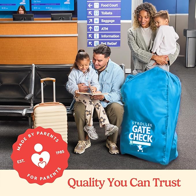 J.L. Childress Gate Check Bag for Single & Some Double Strollers - Travel Bag for Airplane, Fits Most Standard Baby Strollers, Airport Accessories Gate Check, Flying Essentials - Neon Blue