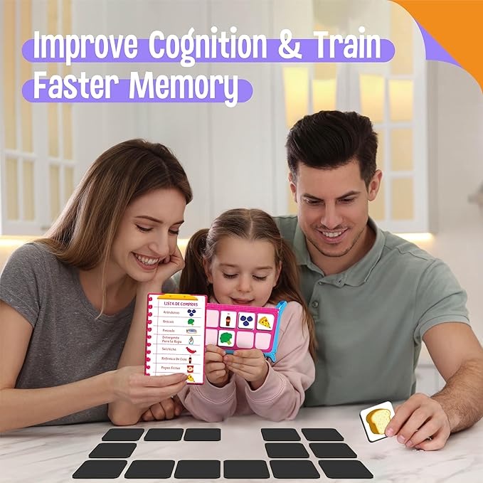 Magnetic Shopping List Game, Funny Spanish Groceries Matching Memory Game, Race to Collect Your Items Educational Toy for Boys & Girls at Home
